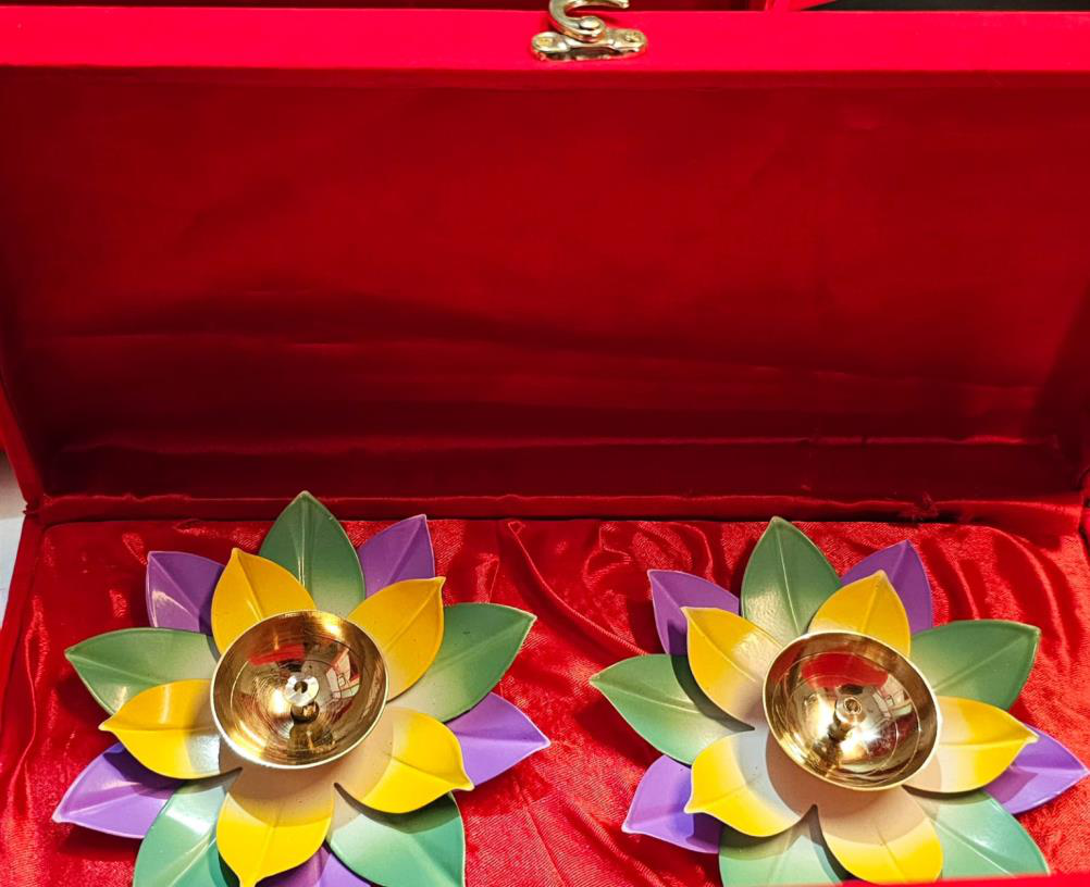 Floral Double Diya Set (Size: 5 inch of diya)